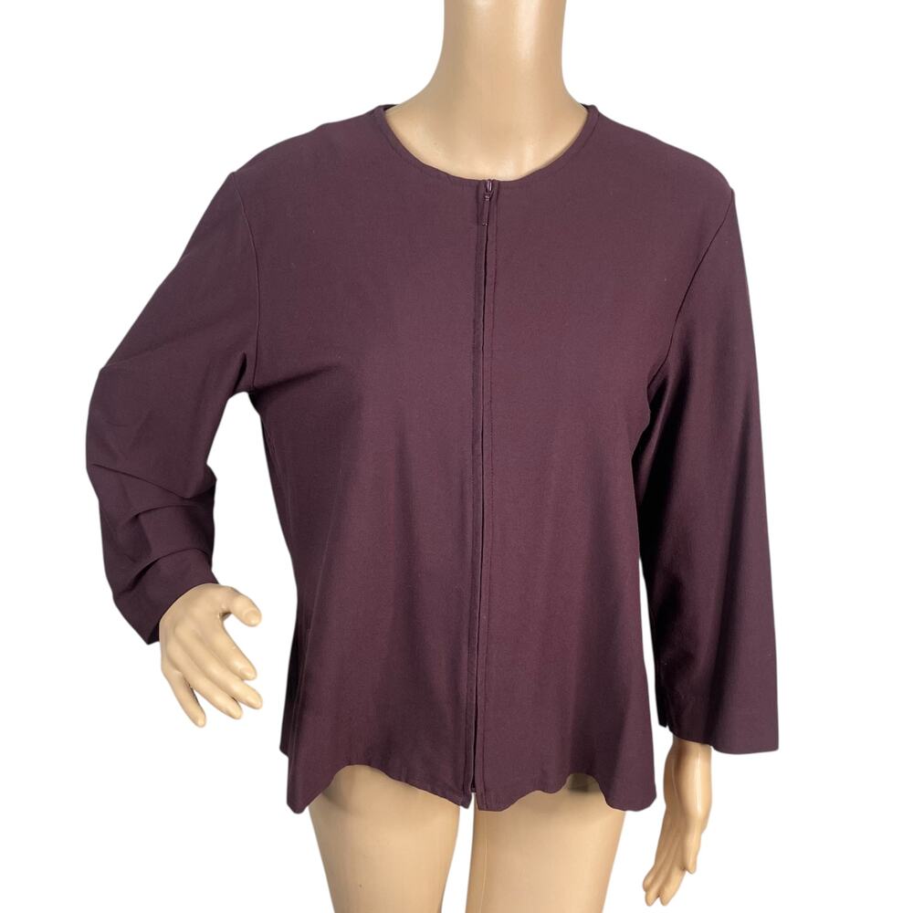 Eileen Fisher Bordeaux Wine Red Full Zip Stretch Viscose Jacket Blazer Large L